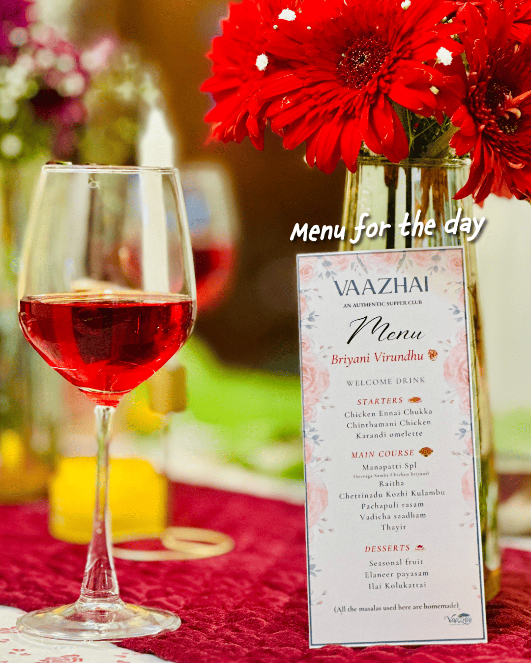 Menu and wine